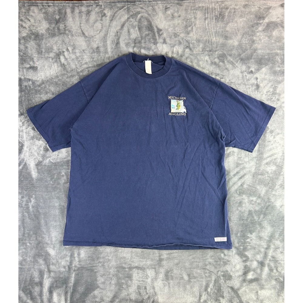 Vintage Michigan‎ Angling Fish Single Stitch Tee XL Blue CS Tag Outdoors Fishing